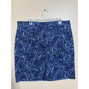 Talbots 16 Blue Paisley Cotton Stretch Corduroy Pencil Skirt Career